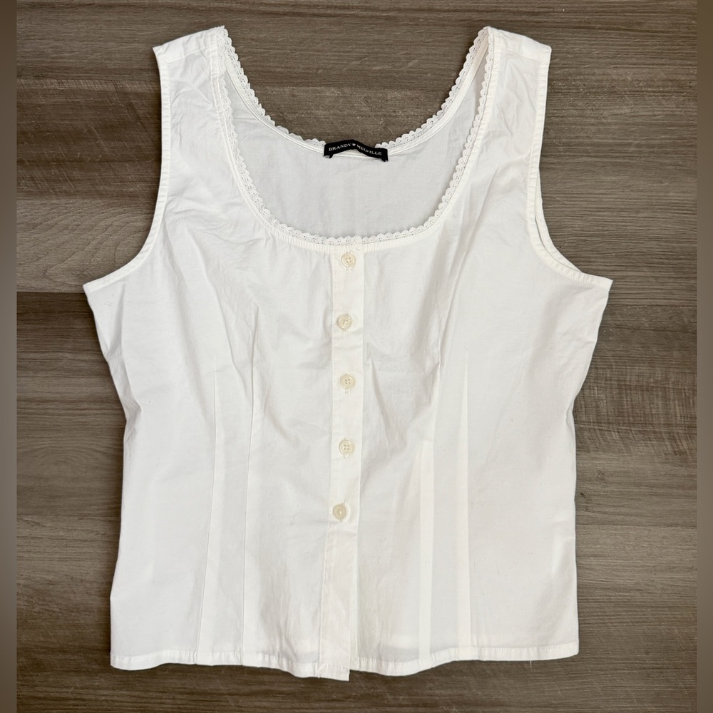 Brandy Melville White Button Up Tank Top OS